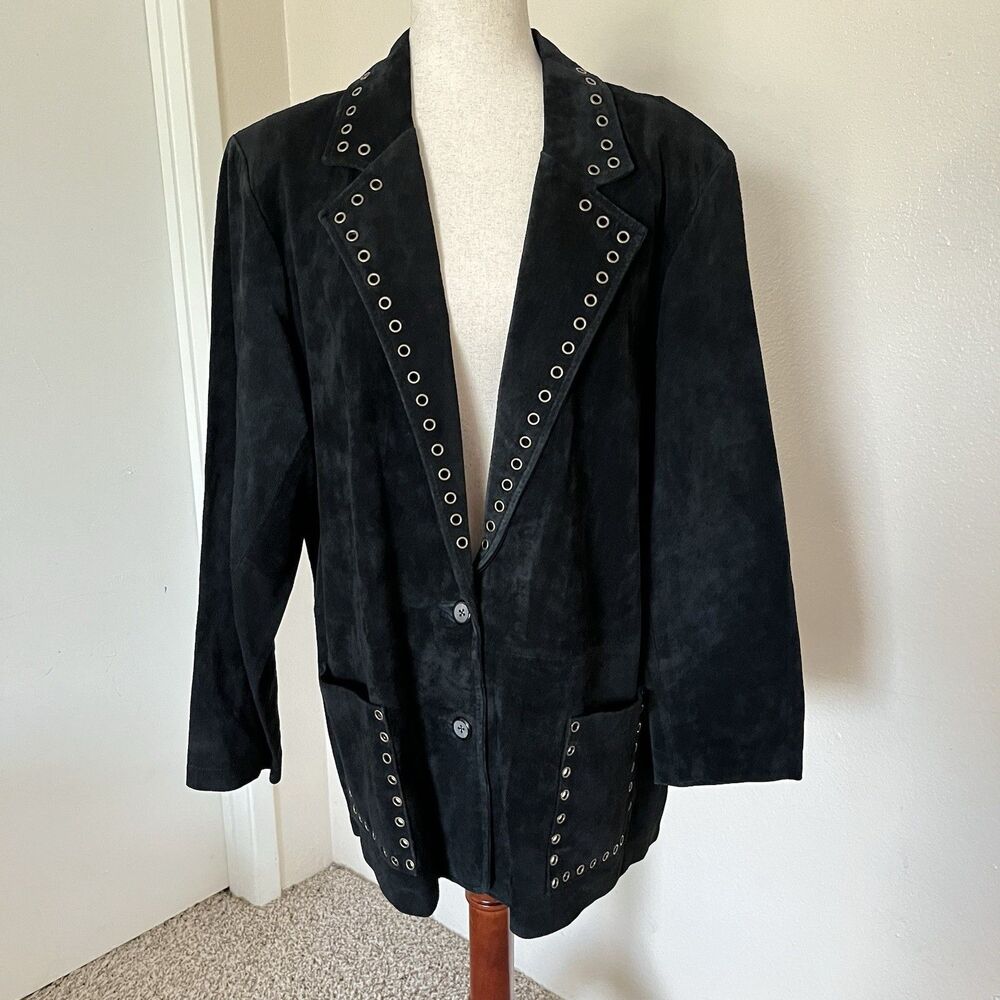 Denim & Co Black Suede Button Jacket Coat Sz 1X Cowboy Western